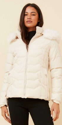 Caroline Morgan - LONG SLEEVE PUFFER JACKET WITH FUR TRIMMED HOOD
