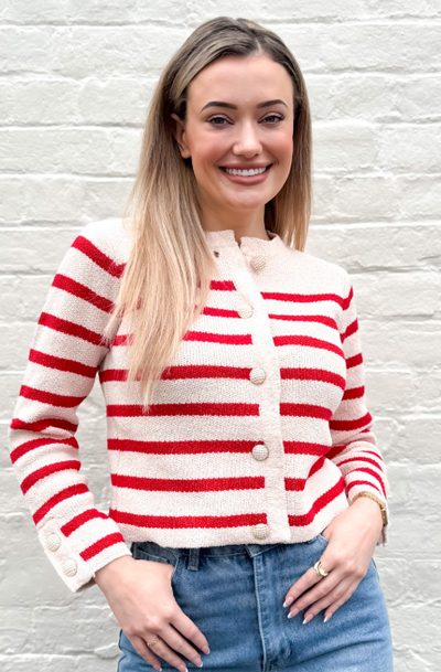 Fria - NAUTICAL STRIPE WAIST LENGTH CARDIGAN