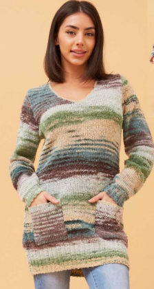 Caroline Morgan - LONG LENGTH MULTI-COLOUR V-NECK JUMPER