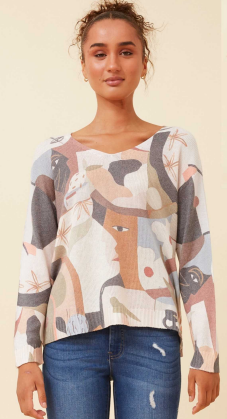Bottega Moda - MULTI-GREY ABSTRACT PATTERN KNIT PULLOVER