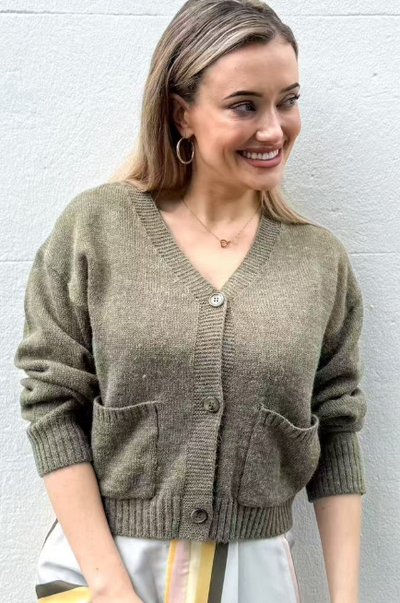 Fria - MOSS GREEN MELANGE SHOT CARDIGAN
