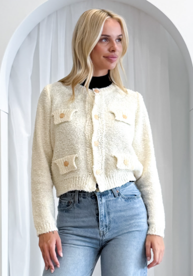 Fria - WOOL BLEND BOUCLE SHORT CARDIGAN