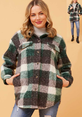 Caroline Morgan - GREEN CHECK SHACKET WITH PATCH POCKETS