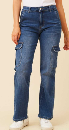 Caroline Morgan - DENIM JEANS WITH SIDE LEG CARGO POCKETS