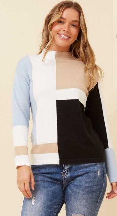Caroline Morgan - BLOCK COLOUR PATTERN LONG SLEEVE PULLOVER