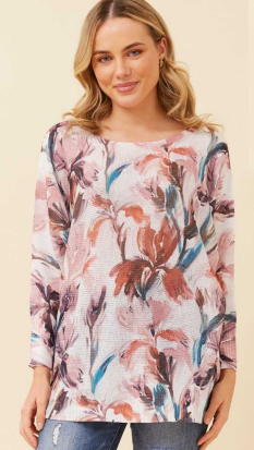 Caroline Morgan - LONG SLEEVE FLOWER DESIGN PRINT TOP