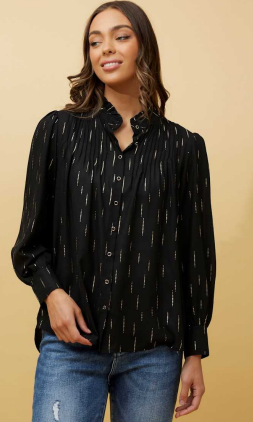 Caroline Morgan - LONG SLEEVE BLACK SHIRT WITH SILVER THREAD