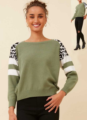 Caroline Morgan - CONTRAST DESIGN TO LONG SLEEVE PULLOVER