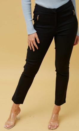 Caroline Morgan - BLACK ZIP POCKET STRAIGHT LEG PANTS
