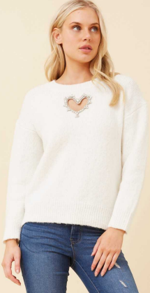 Caroline Morgan - WHITE JUMPER WITH CUT OUT HEART