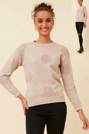 Caroline Morgan - LONG SLEEVE PULLOVER WITH ROUND SPOT PATTERN