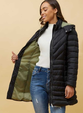 Caroline Morgan - HOODED LONG SLEEVE PUFFER COAT