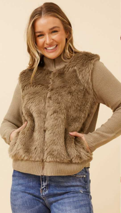 Caroline Morgan - LONG KNITTED SLEEVES FUR DETAIL JACKET
