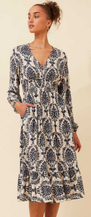Caroline Morgan   V-NECK CALF LENGTH TIERED DRESS