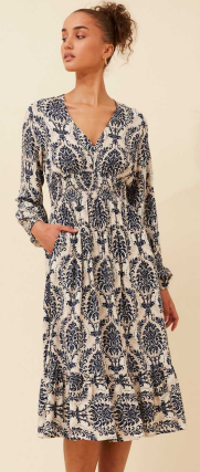 Caroline Morgan   V-NECK CALF LENGTH TIERED DRESS