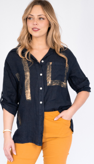 Cielo di Milano- ITALIAN LINEN GOLDEN PRINT SHIRT