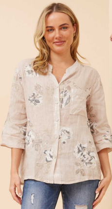 Bottega Moda - QUALITY LINEN FLORAL PRINTED SEQUIN SHIRT