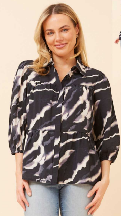Caroline Morgan - BLACK & WHITE PRINT SHIRT WITH COLLAR