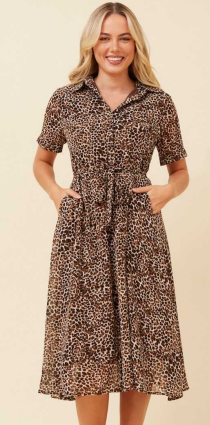 Caroline Morgan - SHORT SLEEVE DRESS WITH COLLAR AND TIE WAIST