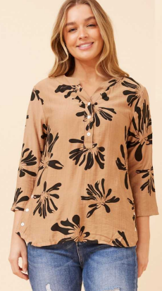 Caroline Morgan - BUTTON DETAIL 3/4 SLEEVE TOP