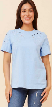 Caroline Morgan - SHORT SLEEVE T-SHIRT WITH SHOULDER EMBRIODERY
