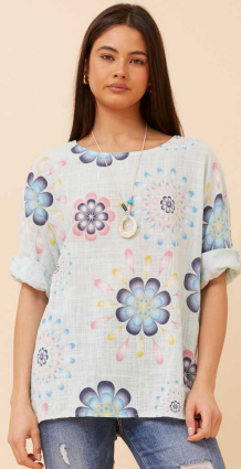 Bottega Moda - 3/4 SLEEVE COTTON TOP with NECKLACE