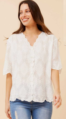 Caroline Morgan - LACE PATTERN SCALLOPED TOP