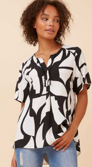 Caroline Morgan - SHORT SLEEVE ABSTRACT PRINT TOP