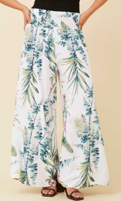 Bottega Moda - WIDE LEG WHITE PANT WITH LEAF PRINT