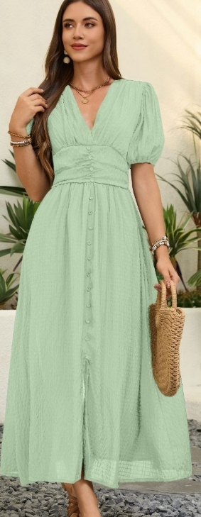 Mutig Fashion - BUTTON DETAILED PLEATED MIDI DRESS