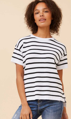 Caroline Morgan - STRIPED SHORT SLEEVE KNITTED TOP