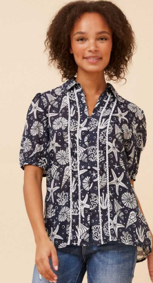 Caroline Morgan - SHORT SLEEVE PRINT SHIRT WITH COLLAR