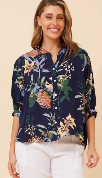 Caroline Morgan - 3/4 SLEEVE FLORAL BLOUSE