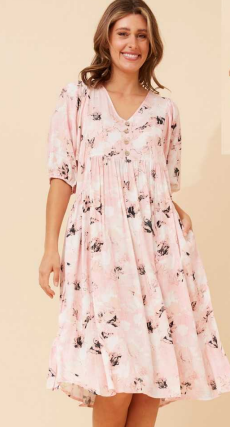 Caroline Morgan - PINK KNEE LENGTH V-NECK  DRESS