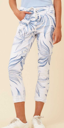 Bottega Moda - WHITE CROP PANTS WITH BLUE PRINT