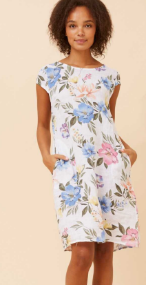 Bottega Moda - KNEE LENGTH FLORAL PRINT LINEN DRESS