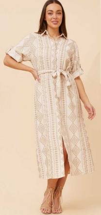Caroline Morgan - MULTI-BEIGE EMBROIDED PATTERN DRESS
