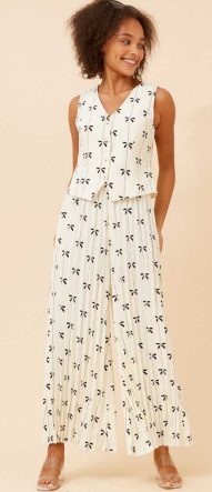 Caroline Morgan - IVORY & BLACK TOP AND PANT SET