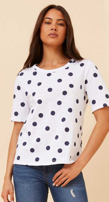 Caroline Morgan - WHITE TOP WITH NAVY SPOTS