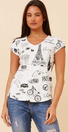 Caroline Morgan -  PARIS PRINT WHITE T-SHIRT