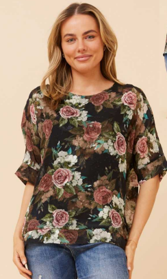 Caroline Morgan - BLACK FLORAL TOP