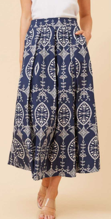 Caroline Morgan -NAVY PRINT SKIRT