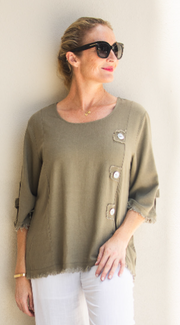 Jolie Saule - LINEN SHELL BUTTON DETAIL TOP