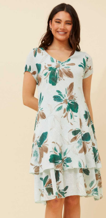 Bottega Moda - SHORT SLEEVE FLORAL BIAS DOUBLE LAYER DRESS