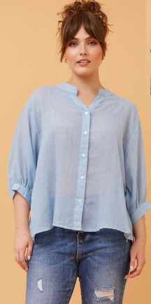 Caroline Morgan - 3/4 SLEEVE SHIRT WITH BACK BUTTON DETAIL