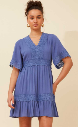 Caroline Morgan - SHORT SLEEVE LACE TRIM DRESS