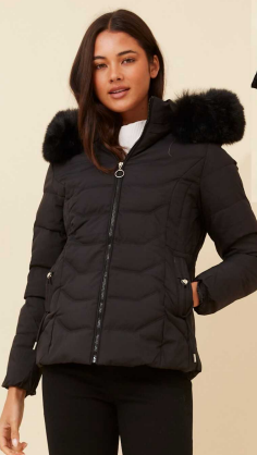 Caroline Morgan - LONG SLEEVE PUFFER JACKET WITH FUR TRIMMED HOOD