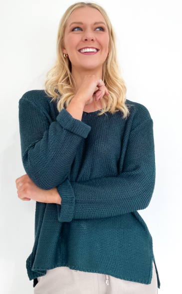 Fria - ROLL CUFF SLEEVE COTTON KNIT TOP