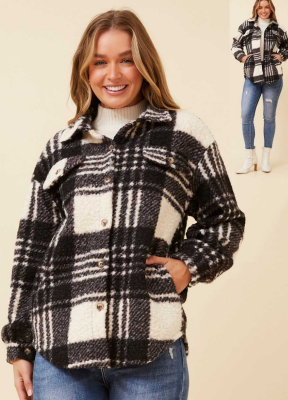 Caroline Morgan - BLACK & CREAM CHECK TEDDY SHACKET WITH POCKETS