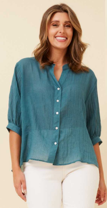 Caroline Morgan - 3/4 SLEEVE SHIRT WITH BACK BUTTON DETAIL